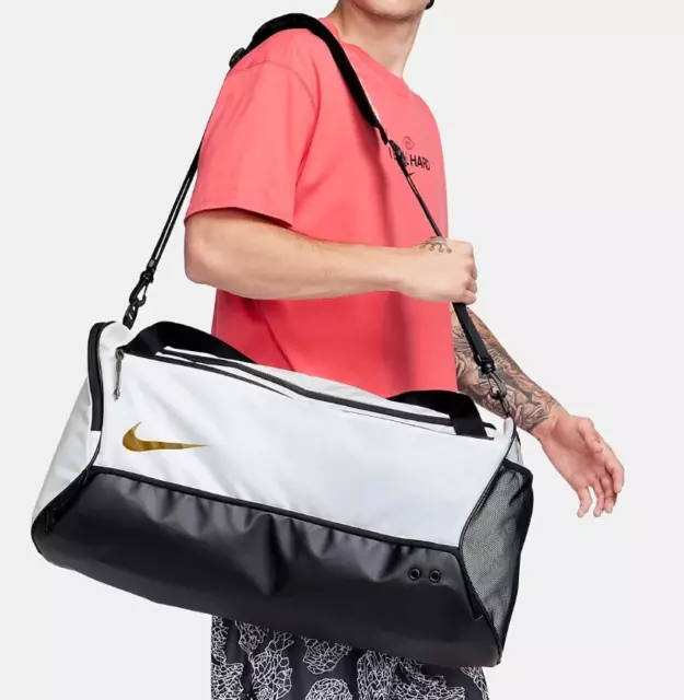 Nike Hoops Elite Duffel Duffle Bag 57 L Gym Travel School White Black DX9789-010