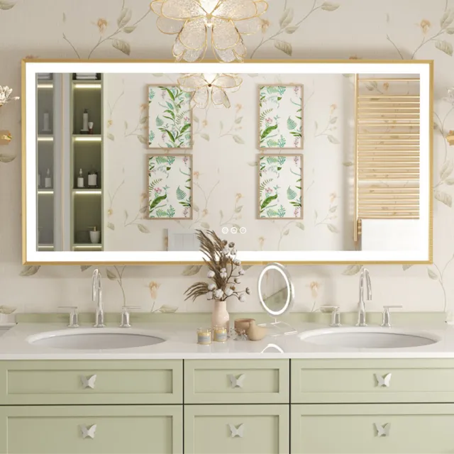 80/100/120cm Wall LED Bathroom Mirror Aluminum Alloy Frame Vanity Lighted Mirror