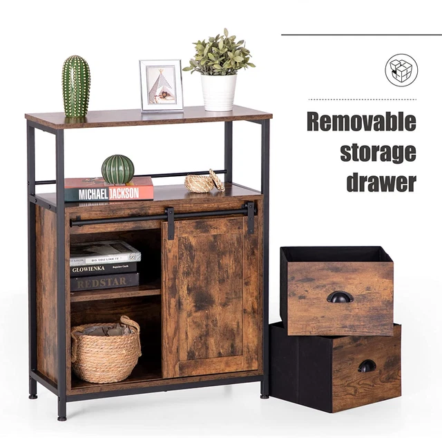 Accent Wood Storage Cabinet Kitchen Living Room Cupboard with Sliding Barn Door