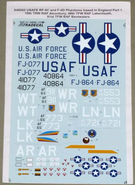 Xtradecal Decals X48062 RF-4C F-4D Phantom USAFE decal sheet in 1:48 Scale