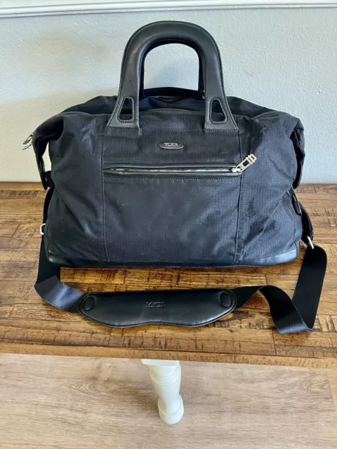 Tumi 2561D Black Strap Leather handle Cross body  Travel Bag Duffle bag