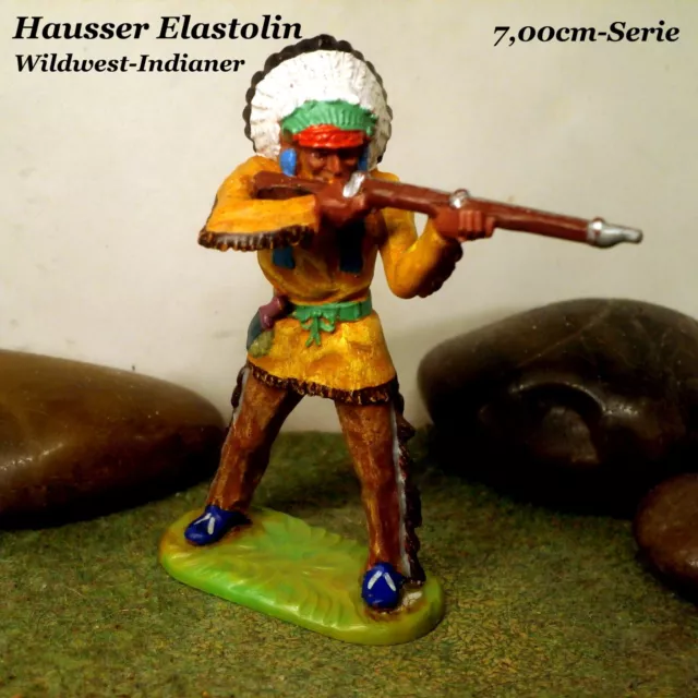 Original Hausser Elastolin 7cm Indianer mit Gewehr naturgetreu&handbemalt N°6840