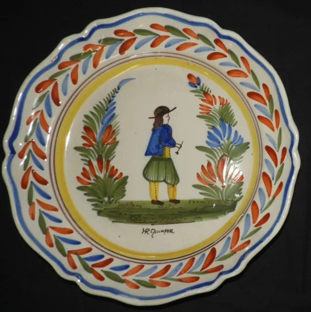 Faïence de QUIMPER, HR (Henriot) : Grand plat rond (breton) (1 fèle) Vers 1900