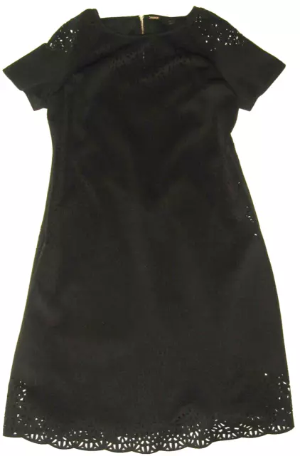 T TAHARI Black Lined Cut-Out Detailing Stretch Knit Short Sleeve Sheath Dress 12