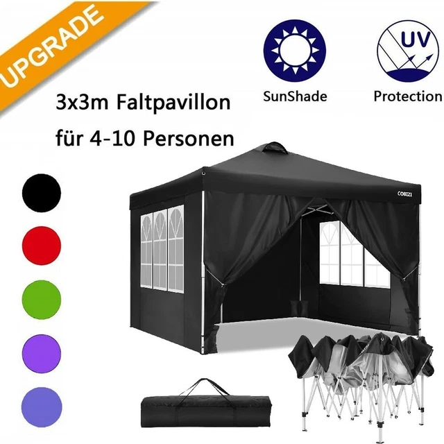 Pavillon 3x3m Faltpavillon Wasserdicht Popup Gartenzelt Partyzelt mit 4 Sandsack