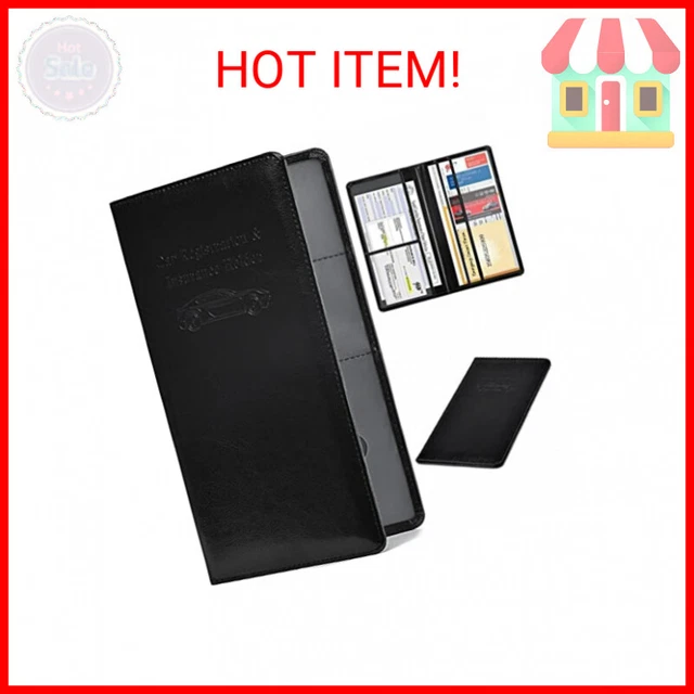 HerriaT Car Registration and Insurance Card Holder - Leather Vehicle Glove Box A