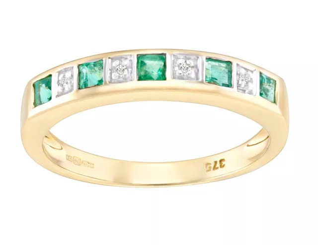 9ct Yellow Gold Emerald & Diamond Eternity Ring - sizes J to S