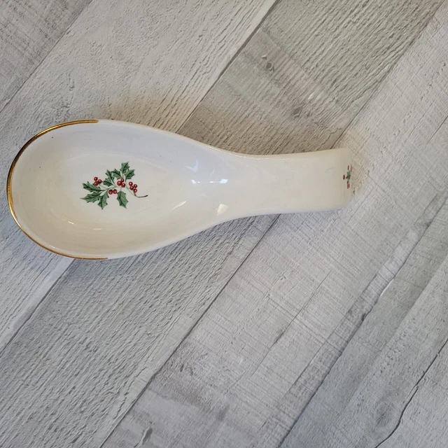 Gibson Holly and Berry Spoon Rest Gold Trim "Holly & Berry" Holly and Berries