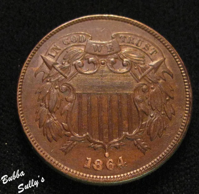 1864 Two Cent Piece RPD 'BOX 1' ABOUT UNCIRCULATED