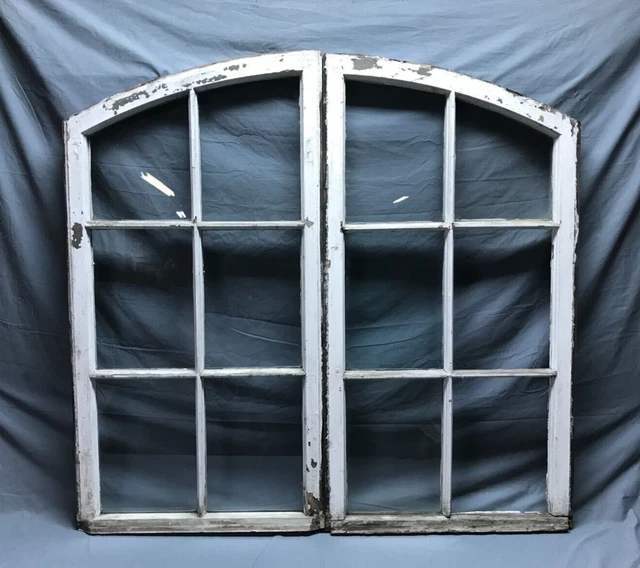 Antique Pair Semi Arch Casement Window Sash Shabby 24x46 Chic Factory 336-23B