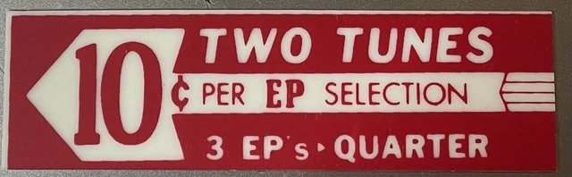 Seeburg V200 Jukebox Program Drum Pricing Window Insert “10¢ Per EP Selection”