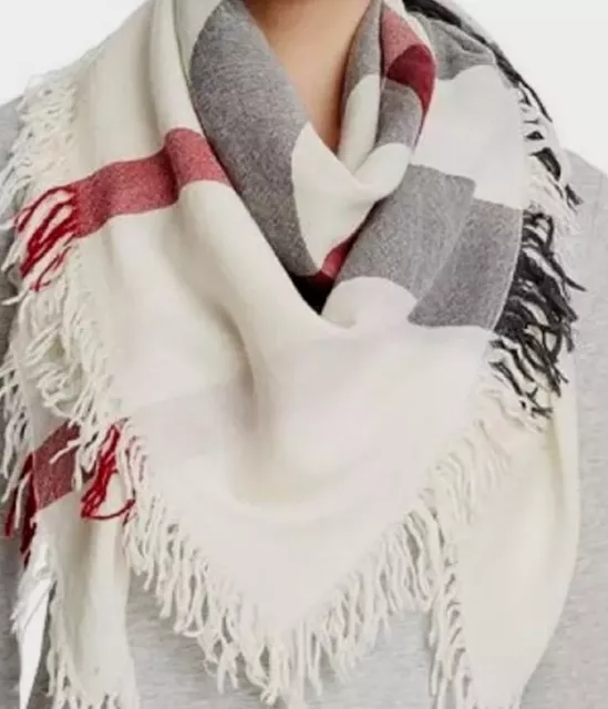 Burberry Merino Wool Lightweight Square Scarf Wrap Scotland Ivory Check 2