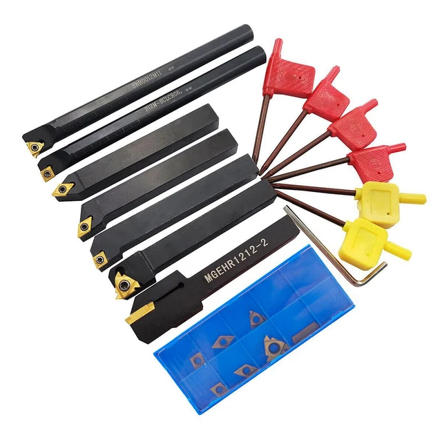 7pcs 12mm Lathe Turning Tool Holder+14 DCMT/CCMT Carbide Inserts Boring Bar set