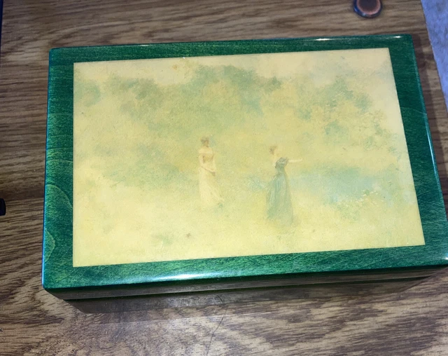 Vintage Wooden Music Box Swiss Movement Plays My Lady Greensleeves