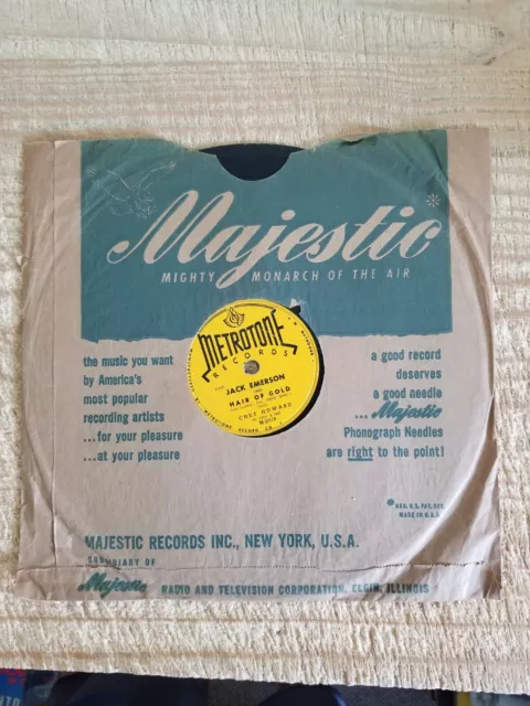 Jack Emerson, Metrotone Hair Of Gold / The Moonrise Song, 78Rpm,Majestic Sleeve