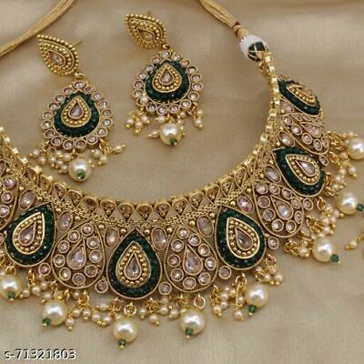 Gold Plated Choker Necklace Earrings Jewelry Set Latest New Indian Bollywood Set