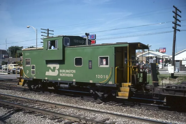 Railroad Slide - Burlington Northern #12018 Caboose 1977 Westmont Illinois Train