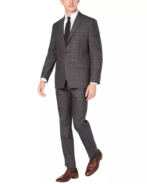 Michael Kors Mens Regular Fit Light Grey Plaid Wool Suit 38R Pants 31 Waist
