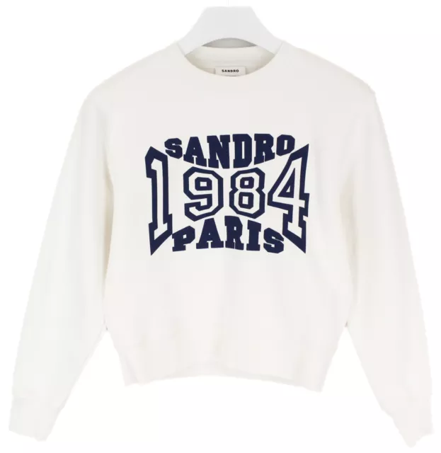 SANDRO Tiago Sweatshirt Women's XS Pullover Crew Collar White