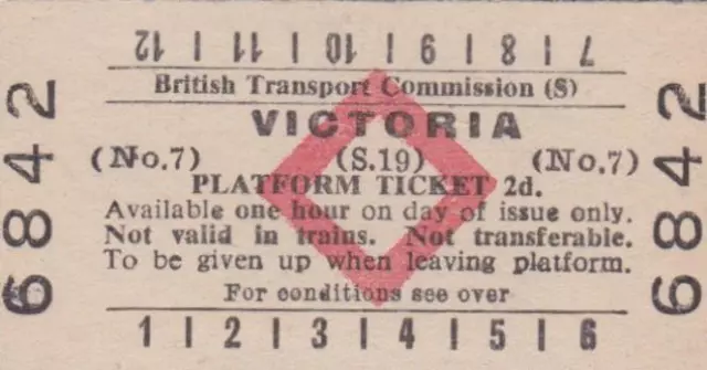 British Railways BTC Red Diamond PLATFORM Ticket VICTORIA 6842