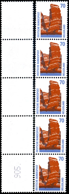 Bund 70 Pf, MiNr 1469y Mischpapier mit wenig Melierfasern, 5er Streifen, **