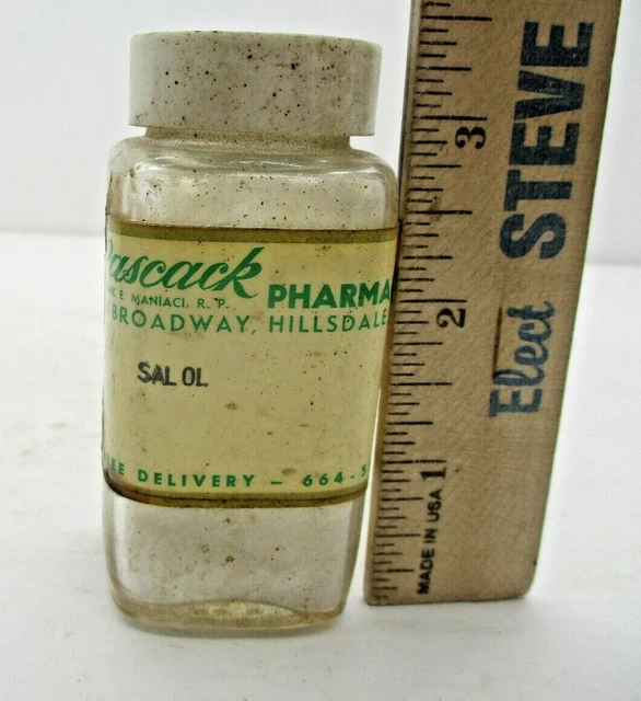 Vintage Pascack Pharmacy Hillsdale NJ Salol Bottle