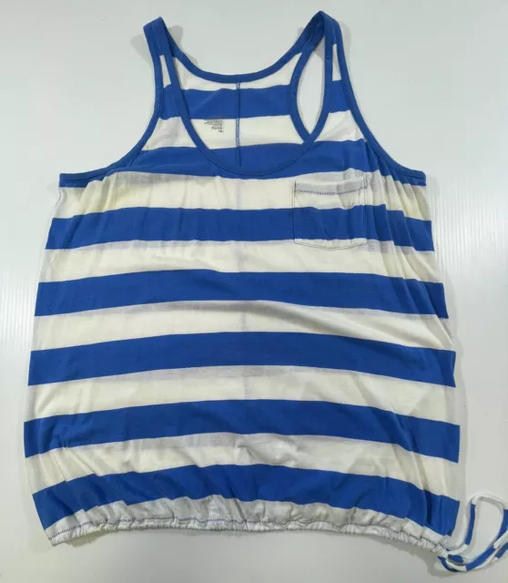 Old Navy Women’s Cotton Blue White Sleeveless Striped Pocket Casual Tank Top XL