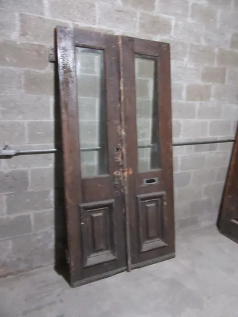 ~ Antique Oak Double Entrance French Doors Beveled Glass ~ 44 X 87 ~ Salvage 2