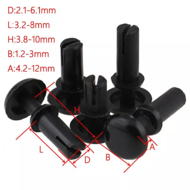 Push-In Rivets Plastic Rivet Trim Clips Fasteners 2mm to 6mm Black Nylon Rivet