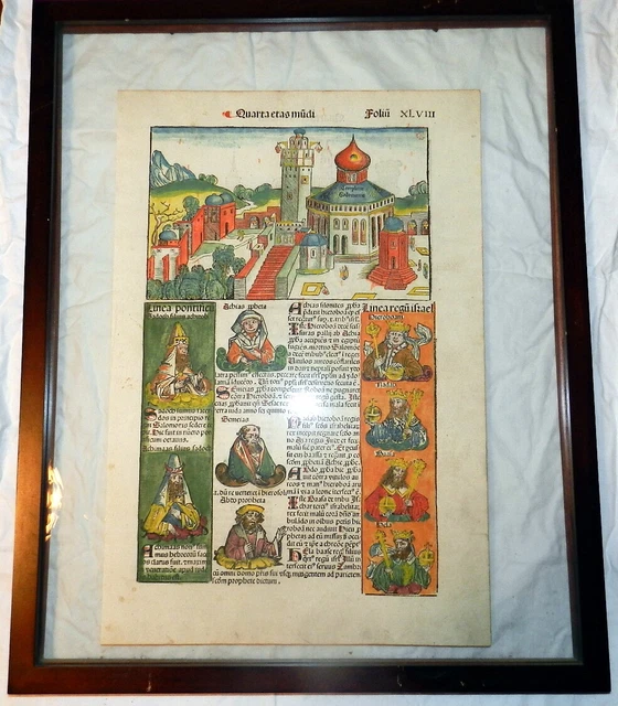 1493 Jewish Temple in Jerusalem, Perugia. Colored Woodcuts Nurnberg Chronicle