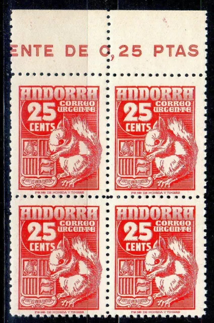 andorra spagnola 1949 espresso n.2 (scoiattolo) quartina bdf mnh gomma integra