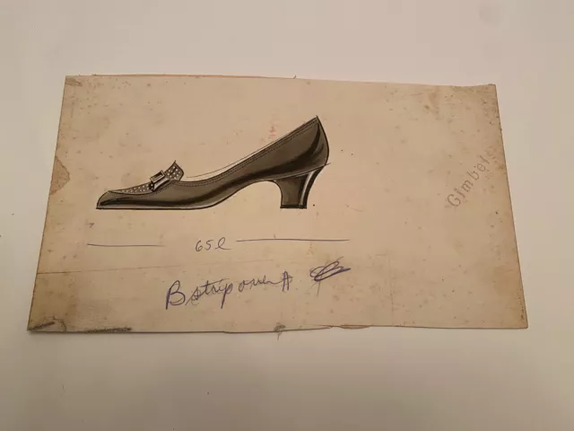 K) Vintage Gimbel Brothers Dept Store 1960s Women's Buckle Heel Fashion Drawing