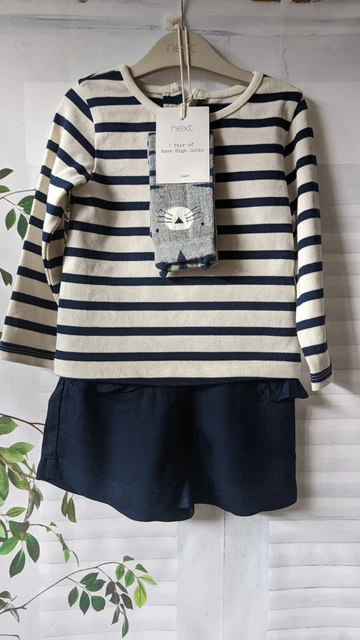 Pantaloncini outfit per ragazze NEXT top e calze per gatto set 3 pezzi 9-12 mesi nuovi con etichette