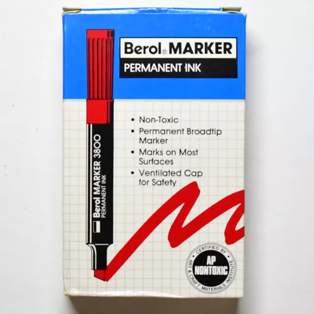 12pcs Berol Permanent Ink Marker Black 3800 Broadtip Chisel Point Non-Toxic
