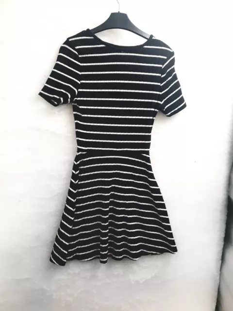 Ladies Girls Black White Stripe Skater Jersy Dress H&M Size 8
