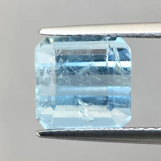3.85ct Blue Aquamarine Natural Octagon Cut Transparent Gemstone From Brazil