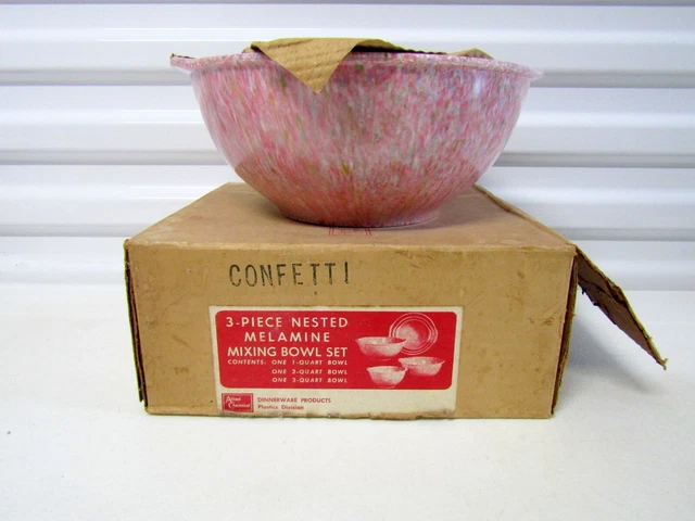 Juego de tazones mezcladores de melamina anidados rosa de 3 piezas confeti rosa Allied Chemical en caja