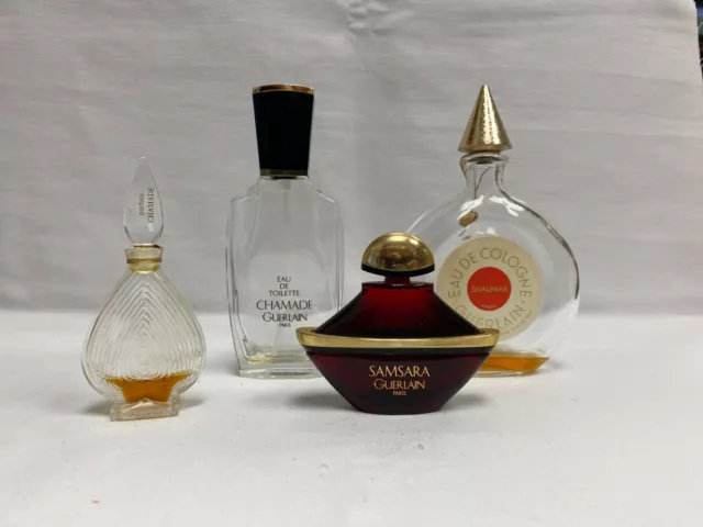 Lot of 4 Empty Perfume Bottles 2 Shalimar, Guerlain & Chamade (47)