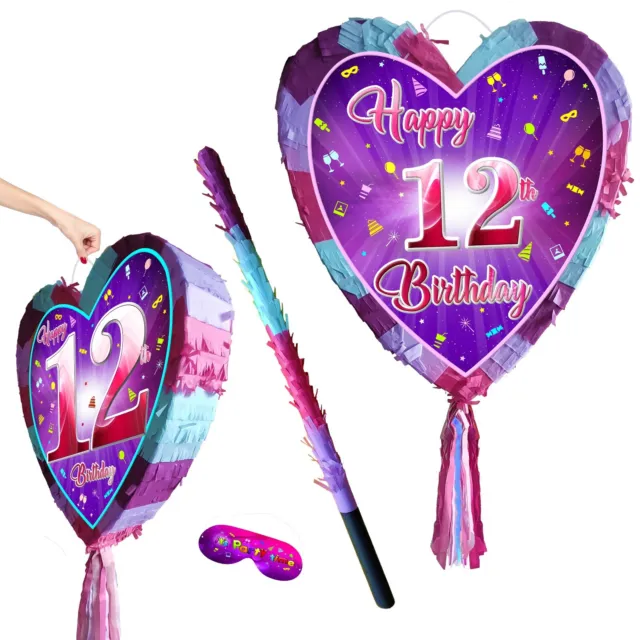 12th Birthday Heart Pinata Twelve party game fun girls theme number 12 Twelfth