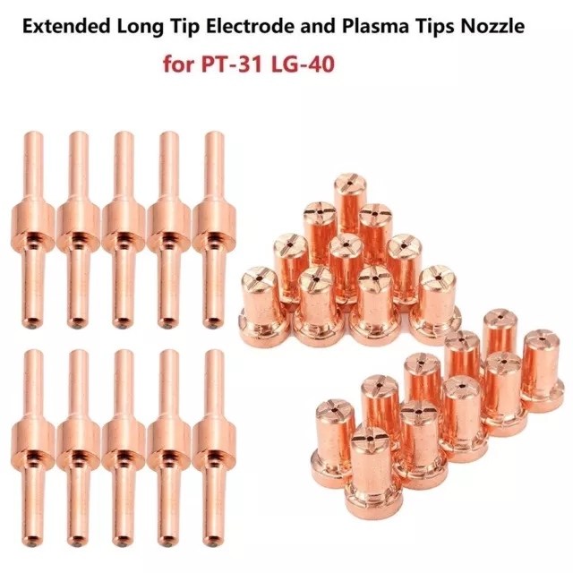 Extended 10 Pack Electrode and Nozzle Tips for PT 31 LG40 40A Plasma Cutter