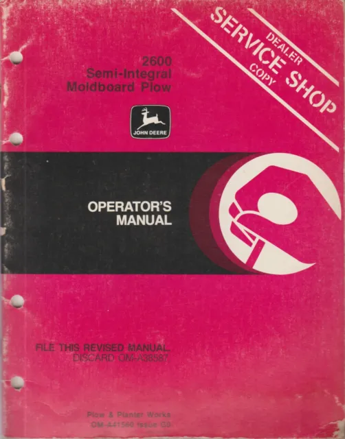John Deere 2600 Semi-Integral Moldboard Plow Operator's Owner's Manual