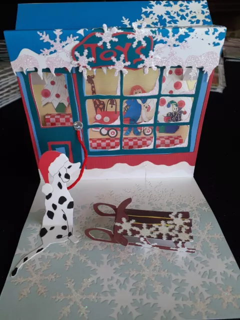 Pop-up Ornaments Christmas Card  and envelope, Freepost U.K, Toy Store