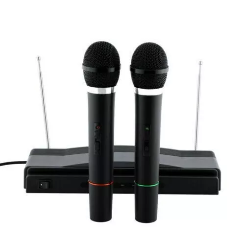 Coppia Microfoni Wireless Senza Fili Con Base Ricevitore Karaoke 009-4