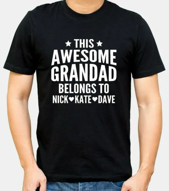 Grandpa T-shirt This AWESOME Grandad Belongs To Personalised Names Xmas Gift Top