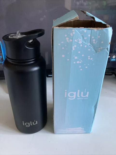 iglu Reusable Water Bottles | Premium Double Walled Stainless 1L Black