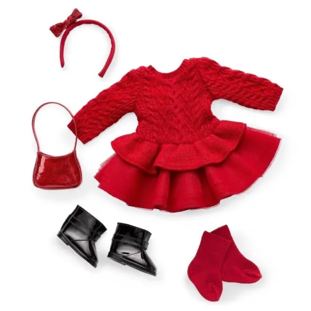 American Girl Something Navy Crimson Sparkle Sweater Dress NIB Doll Not Included