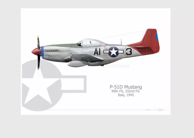 Warhead Illustrated P-51D Mustang 99th FS, 332nd FG AI-3 Aircraft Print