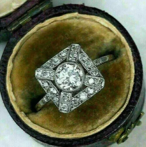 Art Deco Style 2.55 Ct Lab Created Diamond Engagement 14K White Gold Filled Ring