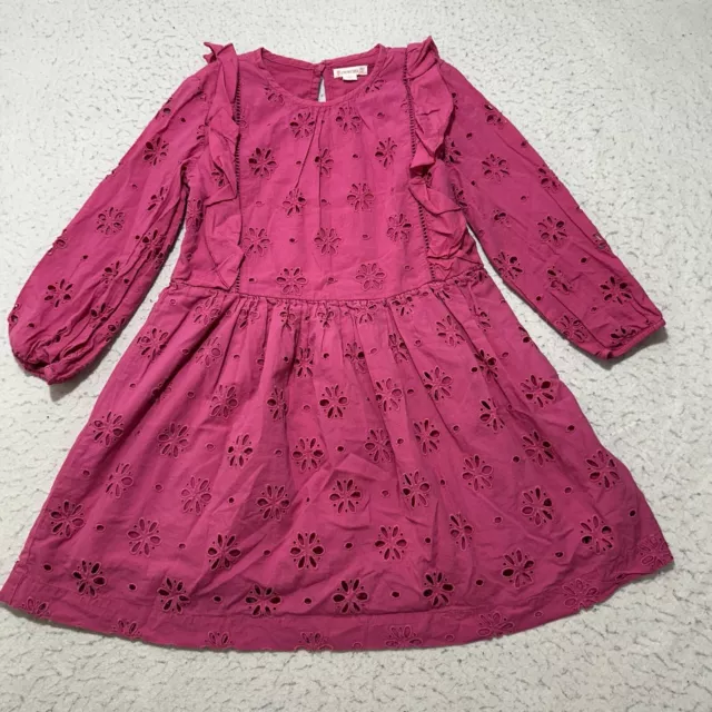 J. Crew Crewcuts Girls 8 Long Sleeve Pink Eyelet Lined Ruffle Trim Dress