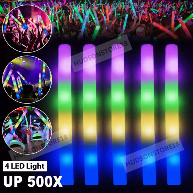 UP TO 500 LED Foam Sticks RGB Thunder Wand Glow Sticks Flashing Light Rave Party